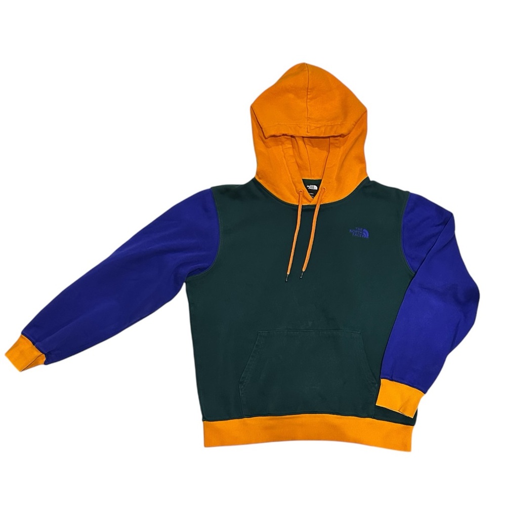 VTG The North Face Color Block Hoodie Sweatshirt Mens M Green Purple Yellow
